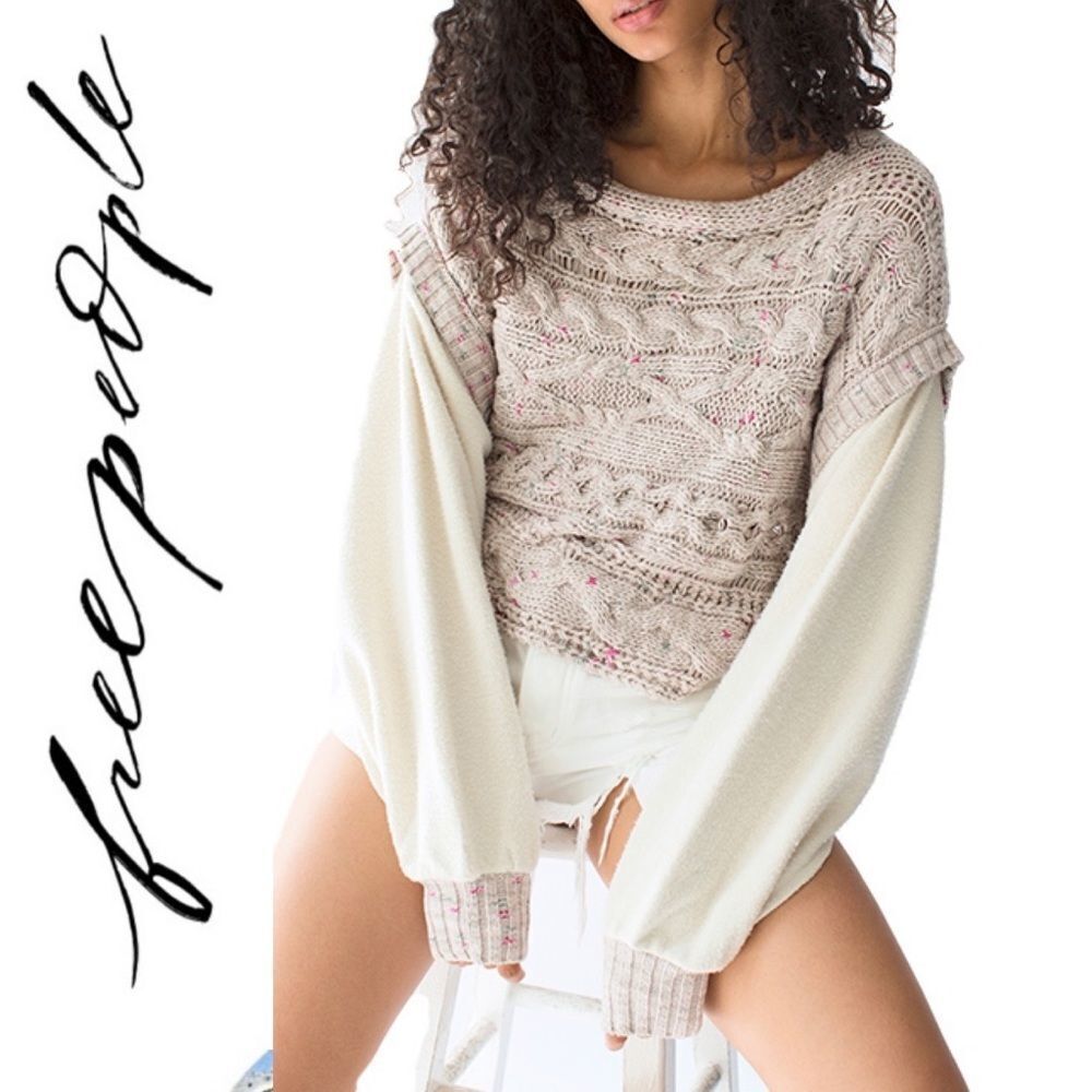 Free People Honey Cable Pullover Woman’s Sweater in White Combo  Various Sizes